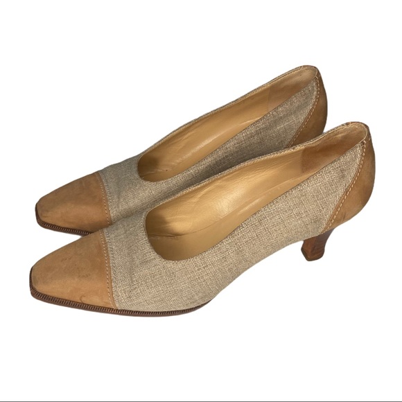 Gucci Vintage Authentic Neutral Blocky Suede Trim Square Toe Block Heels 39 - Picture 1 of 15